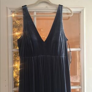 Plunge Neckline Blue and Black Maxi Dress